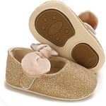 Sawimlgy Baby Girls Mary Jane Sequins Crown Flats PU Leather Wedding Party Princess Ballet Shoe Infant Rubber Sole Prewalker Toddler First Crib Shoes, 01 Gold, 6-12 Months Infant