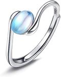 Sanfenly 925 Sterling Silver Moonstone Ring for Women Girls Elegant Oval Moonstone Ring Thumb Adjustable Rings for Women