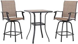 PHI VILLA 3 PCS Patio Swivel Bar Sets Textilene High Bistro Sets with 2 Outdoor Bar Stools and 1 Square Bar Table, Brown