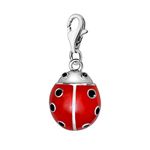 Quiges 925 Sterling Silver Red Enamel 3D Insect Ladybug Lobster Clasp Charm Clip on Pendant