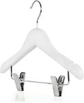 Baby Wooden Coat Hangers 30.5cm – 25-Pack White - Solid Wood Hanger with Clips, Chrome Metal Hook and Precisely Cut Notches for Coat, Jacket, Pants, and Dress Clothes (30.5 cm, White)