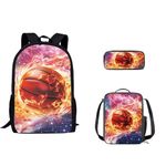 FOR U DESIGNS Basketball Backpack, Kids Book Bag with Lunch Box and Pencil Case, 3 PCS Boys Backpack for Elementary Middle School