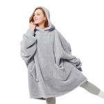 Bedsure Wearable Blanket Hoodie Women - Fluffy Fleece Hoodie Blanket for Adults Men, Warm Hooded Blanket as Gifts for Her, Grey, L