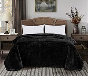 Chezmoi Collection Heavy Single Ply 9 Lbs Korean Style Faux Mink Blanket, 750GSM Thick Silky Soft Plush Raschel Mink Blanket, 85" x 95" King, Solid Black