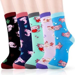 Belloxis Axolotl Gifts for Girls Axolotl Socks Axolotl Stuff Crew Socks for Women Cotton Socks Birthday Gifts for Women