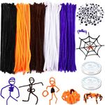 UPINS 550PCS Halloween Pipe Cleaners Set Including 5 Colors of Chenille Stems 4 Sizes of Wiggle Googly Eyes for Halloween Party DIY Art Craft Supplies