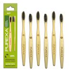 PUREXA Bamboo Manual Toothbrush With Activated Charcoal Soft Bristles-Pack Of 6|Bpa Free, Biodegradable And Compostable Organic Bamboo Handle Tooth Brush|100% Natural Wooden Brush For Adults