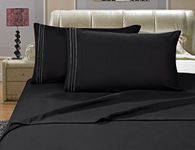 CELINE LINEN Luxurious Bed Sheets Set on Amazon 1800 Thread Count Egyptian Quality Wrinkle Free 5-Piece Sheet Set with Deep Pockets 100%, Split King Black