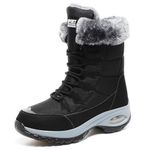 Hanani Snow Boots Womens Waterproof Warm Fur Lined Ankle Boots Winter Outdoor Lace Up Walking Boots Non-slip Air Cushion Boots for Women Black Grey UK 6.5