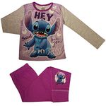 Disney Stitch Girl's 2 Piece Pyjama Set Love You 9-10 Years Purple/Grey