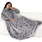 Winthome Blanket with Sleeves, Gift for Women Men Adult, Soft and Cozy Wearable Blanket with Elastic Cuffs, Hook and Loop Fastener (Printed Grey, 140x170cm)