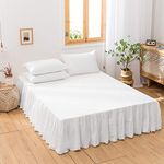 BISELINA 45% Cotton 55% Belgian Linen Bed Skirt with Ruffles 14-Inch Tailored Drop Dust Ruffle Natural Pleated Flax Farmhouse Cozy Soft Bedding (Bed Skirt 14'' Drop King, White)