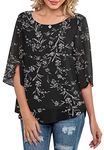Neineiwu Womens Casual Scoop Neck Loose Top 3/4 Sleeve Chiffon Blouse Shirt Tops, Black Leaves-black, X-Large