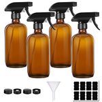 Amber Glass Spray Bottles 16 oz Pump Bottle (4 Pack) with Leak Proof Design and Adjustable Nozzle Fine Mist Sprayers Dispenser for Essential Oils, Aromatherapy and Natural Cleaning Products