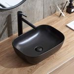 Bassino Ceramic Table Top Bathroom Sink | Countertop Vessel Sink | Wash Basin Over Counter For Bathroom, Hotel, Living Room (18 x 13 x 5.5 Inch)(Black Matt)