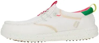 HEYDUDE Mens Wally Golf Essentials White/Wood Ash Size 9 | Lightweight Mesh Golf Shoes | Breathable Spikeless Traction | Easy On Comfort Fit