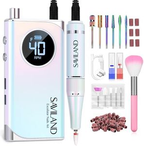 Saviland Electric Nail Drill for Acrylic Nails : 40000RPM Professional Nail Drill 6000mAhm High Capacity Rechargeable Nail File 13 Drill Bits for Nails Manicure Pedicure E File Sky Realm