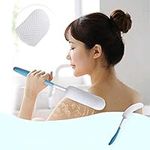 Elderly Bath Brush Back Scrubber Anti-Slip Body Brush Bath Aid Brush Shower Scrubber with Long Curved Handle for Seniors Elderly Pregnant and Injured Arm,15.35Inch