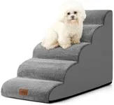 COZY KISS Dog Stairs for High Bed 22.6" H, Small Dog Step for Puppy, Older or Cat, Curved Ramp for Car, Ladder with High Density Foam, Lightweight, Durable, 15.7x33x22.6 inch, 5 Step, Grey