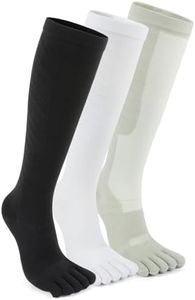 Deepfuls Compression Toe Socks for Men and Women 15-20mmHg Knee High Five Finger Stockings for Travel Flight Work Sports & Everyday Wear, Multicolor Large 3 Pairs