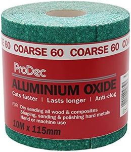 ProDec 10m Roll 60 Grit Coarse Grade Green Aluminium Oxide Abrasive Sanding Paper for Sanding Wood, Paint, Plaster, Filler, Metal and More, 115mm Wide Sandpaper Compatible with Machine Sanders
