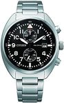 Citizen Mens Chronograph CA7040-85E SS Bracelet Black Dial Eco-Drive Watch, Silver-Tone