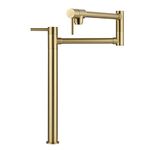 WOWOW Pot Filler Faucet Deck Mount Stove Faucet, Solid Brass Pot Filler Brushed Gold Kitchen Folding Faucet with Stretchable Double Joint Swing Arm (Modern Style, Brushed Gold)