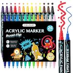 Acrylic Paint Pens Paint Markers-26 Colors Dual Tip Paint Pens For Rock Painting Wood Canvas Plastic Metal And Stone, Acrylic Dot Markers Pen For DIY Christmas Crafts Making Art Supplies Colouring