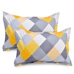 Huesland by Ahmedabad Cotton 2 Pcs Cotton Pillow Cover Set - Yellow and Grey