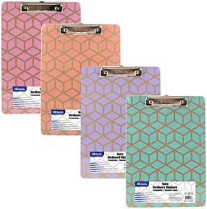 BAZIC Products Wood Clipboard Retro Hardboard, Low Profile Clip, Sturdy & Strong Hardboard Fit A4 Letter Size, for Office School, 4-Pack