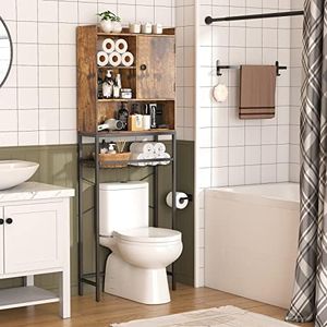 Lifewit Over The Toilet Storage Cabinet, Bathroom Organizer Shelves Over Toilet Storage, Freestanding Bathroom Rack Space Saver with Adjustable Shelves, Light Brown