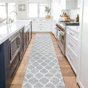 Lahome Moroccan Kitchen Runner Rugs Non Skid Washable - 2x10 Runner Rug Non-Slip Extra Long Runner Rugs for Hallways, Modern Grey Print Distressed Carpet Runner for Bathroom Entryway Laundry Room