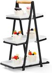 Yedio 3 Tier Serving Tray, Porcelain Three Tiered Serving Trays Platters for Cake Dessert Fruit Appetizers Cupcake, Foldable Ceramic Serving Stand for Party Entertaining Food Display, Dishwasher Safe