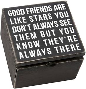 Primitives by Kathy 18192 Classic Hinged Wood Box, 4 x 4 x 2.75-Inches, Good Friends Are Like Stars