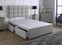 Comfy Deluxe LTD Linen Divan Bed Base With Matching Cube Headboard | Divan Bed Frame | Bed Base | Premium Linen (Silver, 5.0FT King Size 4 Drawer)