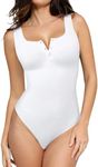 Popilush Bodysuits for Women Tummy Control Henley Going Out Shirts Tops Button Down White Body Suit Casual Sleeveless Thong Tank Top