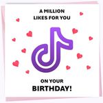 Printperfect - Tiktok Birthday Card For Her For Girls - Fun Happy Birthday Cards - Pink Purple Tiktok Design - Daughter Granddaughter Friend Niece Female Relative Social Media Card For Kids or Adults