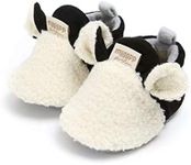 YWY Infant Baby Cozy Fleece Slippers with Non Skid Bottom Newborn Boys Girls Winter Warm Socks Booties Stay On Crib House Shoes 6-12 Months White/Black