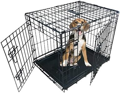 Ellie-Bo Dog Puppy Cage Folding 2 Door Crate with Non-Chew Metal Tray Extra Large, 42 Inch, Black