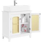 Yaheetech Under Sink Cabinet with Rattan Doors, Bathroom Vanity Unit Bathroom Storage Cabinet with Inner Adjustable Shelf, 60L×30W×60H cm