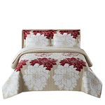 Royal Tradition Helena Burgundy Reversible Coverlets, Full/Queen Over-Sized 3pc Quilt Set (92-Inch Wide x 96-Inch Long) Lightweight Bedspread