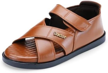 DOCTOR EXTRA SOFT Orthopedic Diabetic Comfortable Dr Sole Footwear Daily Use Casual Wear Stylish Latest Black Cushioned Adjustable Strap Sandals for Men's-Gents-Boy's L-12-Tan-6