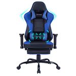 Gaming Chair with Massager Lumbar Support and Retractible Footrest, High Back Ergonomic Racing Style Computer Leather Executive Office Swivel Chairs Adjustable Armrests and Backrest (Blue)