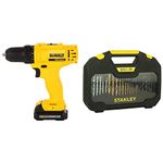 DEWALT DCD700C2 12V Max Li-Ion 10mm Cordless Screwdriver/Drill With STANLEY STA7184 Titanium Drill Bit Set (70-Pieces)