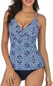 HAIVIDO Women's V Neck Tankini Set Criss Cross Back Tankini Top with Bikini Bottom Two Piece Bathing Suits Print-2 XL