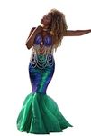 Loalirando Women's Mermaid Costume Halloween Mermaid Stage Costumes Sequins Maxi Skirt Cosplay Carnival Evening Dress (Green, S)