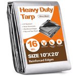 Pattiumo Tarps Waterproof 10' X 20' Heavy Duty Tarp Extra Thick 16 Mil Large Plastic Tarp with Grommets Multipurpose Protective Poly Tarp Outdoor for Roof, Camping, Patio, Pool, Boat, Car|Silver/Black