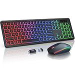 Wireless Keyboard and Mouse Combo - RGB Backlit, Rechargeable & Light Up Letters, Full-Size, Ergonomic Tilt Angle, Sleep Mode, 2.4GHz Quiet Keyboard Mouse for Mac, Windows, Laptop, PC, Trueque (Black)