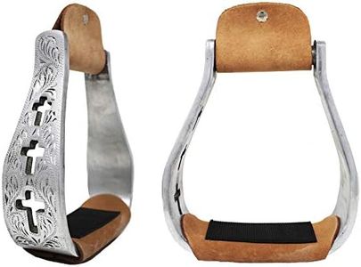 CHALLENGER Western Show Horse Saddle Stirrups Aluminum Leather Tread Cross Engraved 5145