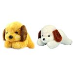 Richy Toys Cute Brown Dog Animal Soft Push Toys for Kids Birthday Gift 26 cm +White Dog Cute Plush Soft Toys for Kids Birthday Gift 26 cm - (Set of 2 Toys)